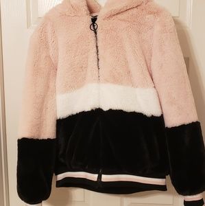 Pink hooded furry coat